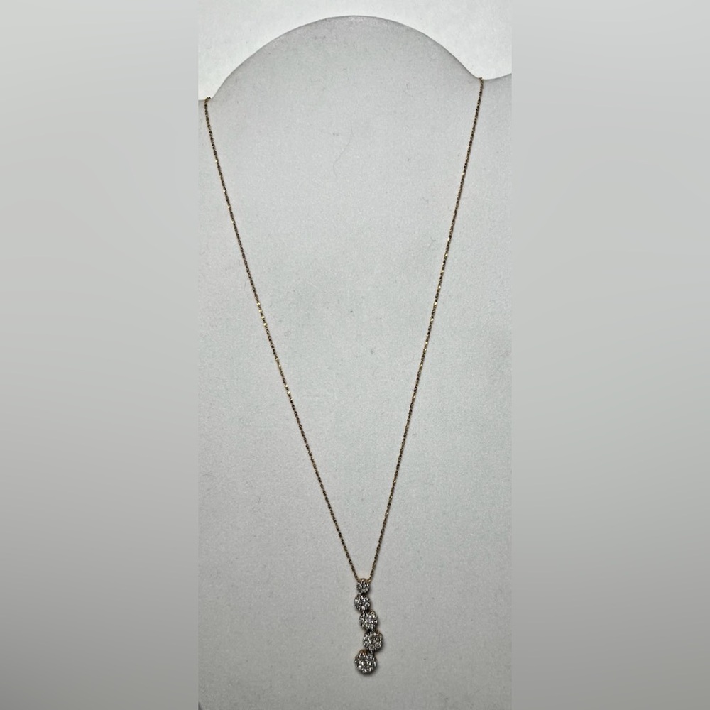 14K Solid Yellow Gold 1.00ctw Diamond Cluster Journey Necklace 18”